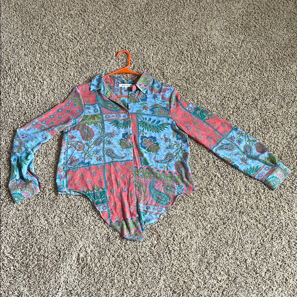 Rose & Olive Floral Paisley Blouse in Blue and Pink